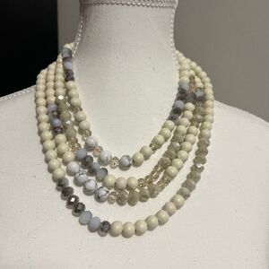 Ivory Wood Beads White Gray Marble Beads 4 Strand Choker Necklace